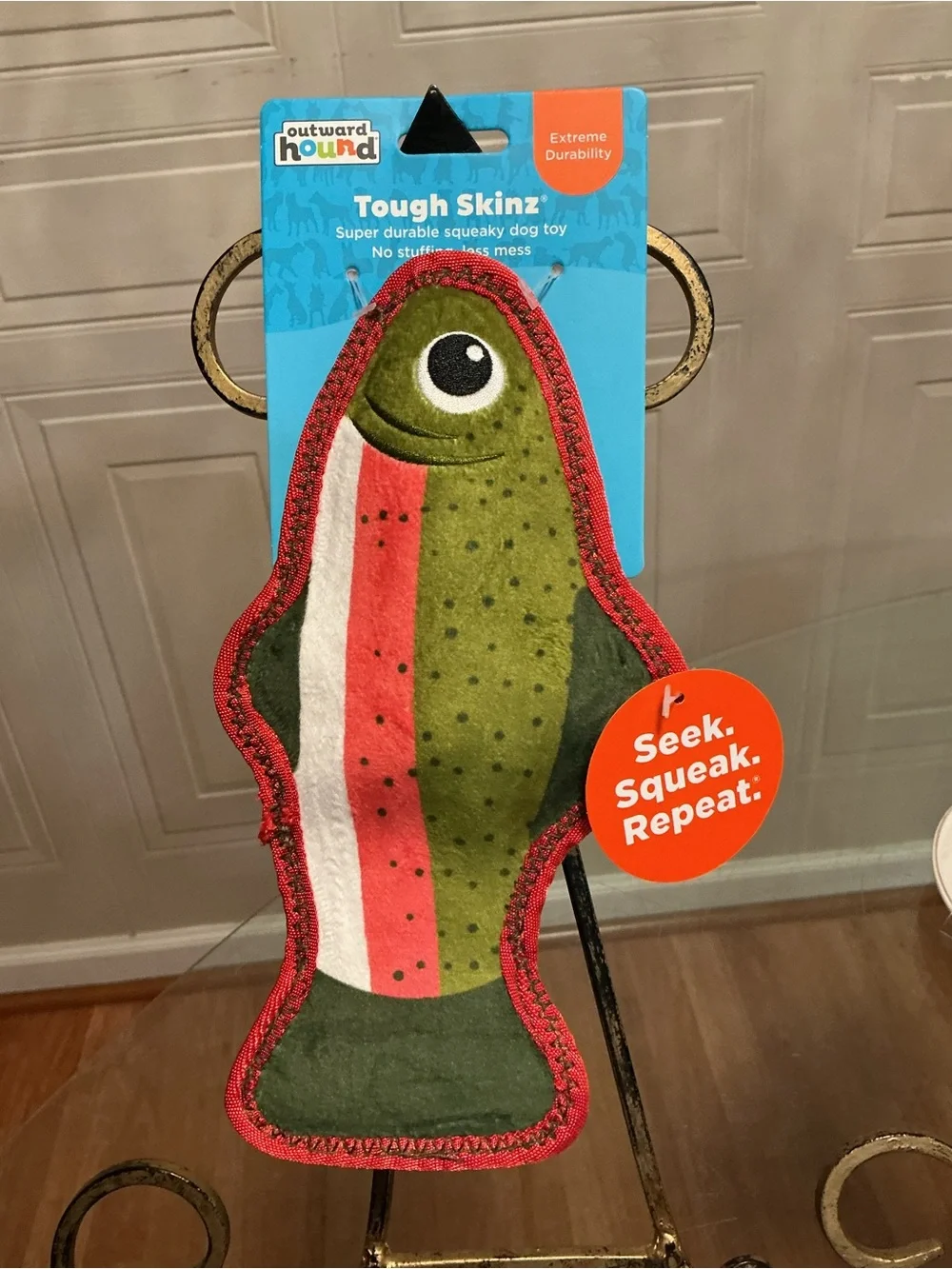 Brand New Outward Tough Skinz Durable Squeaky Dog Toy , Multicolor Fish 9”
